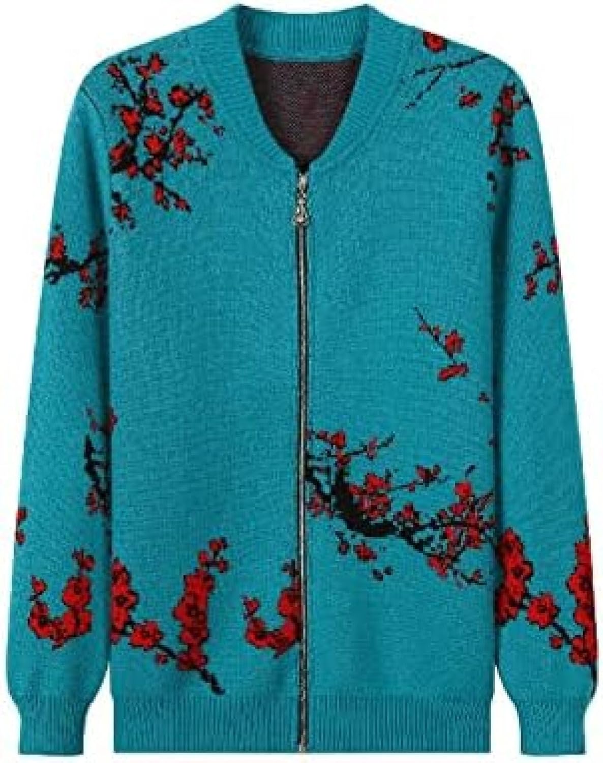Elderly Small V-Neck Thickened Zipper Cashmere Sweater Women's Cardigan Loose Knitted Sweater Autumn and Winter,Lake Blue,L