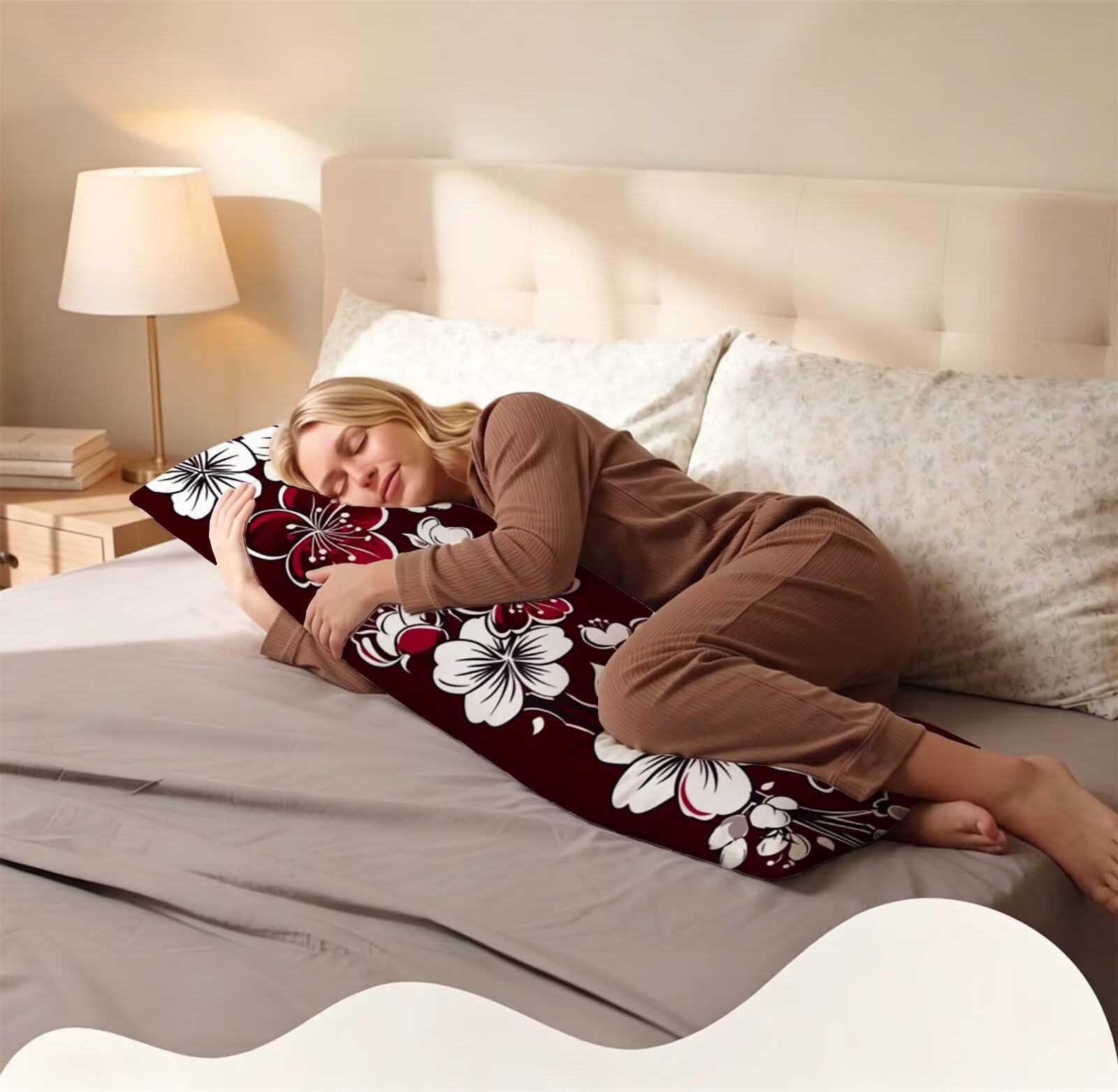 Rosso-5 Federe Cuscino Letto 50 x 150 cm, Grande Cuscini per Divano Lino, | Doppia Faccia Stampa, Fiore-5 Fodera per Cuscino Decorativa, con Cerniera, Cuscino per Dormire Sul Fianco j-212