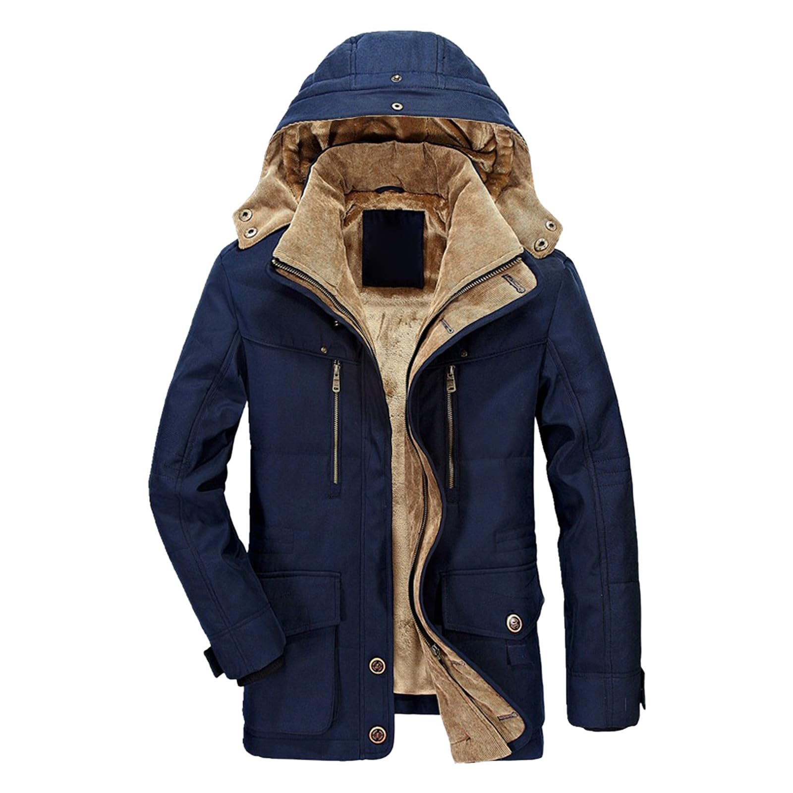 Winterjacke Herren Skijacke Wasserdicht Warm Gefüttert Outdoorjacke mit Abnehmbarer Kapuze Softshell Winter Fleecejacke