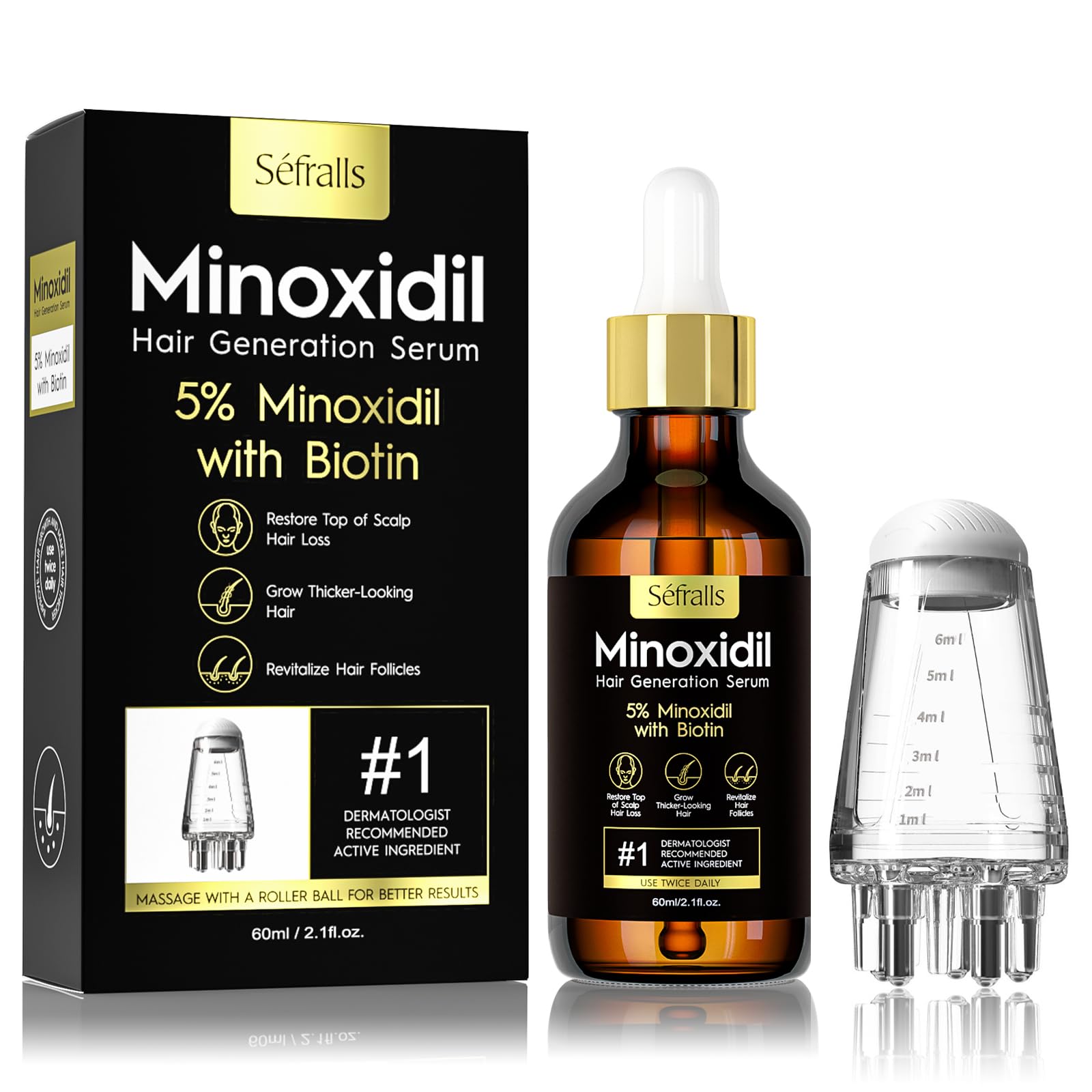 5% Minoxidil Hair Growth Oil for Men & Women Kit - Extra Strength Regrowth Serum, Topical Hair Loss Treatment Serum, Thicker, Healthier Hair & Beard Growth Kit, 2.11 fl.oz