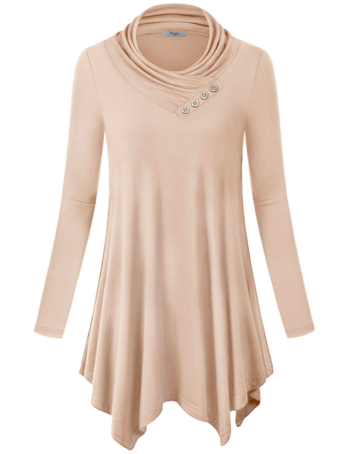 Womens Fall Long Sleeve Cowl Neck Asymmetrical Hemline Flowy Tunic Top