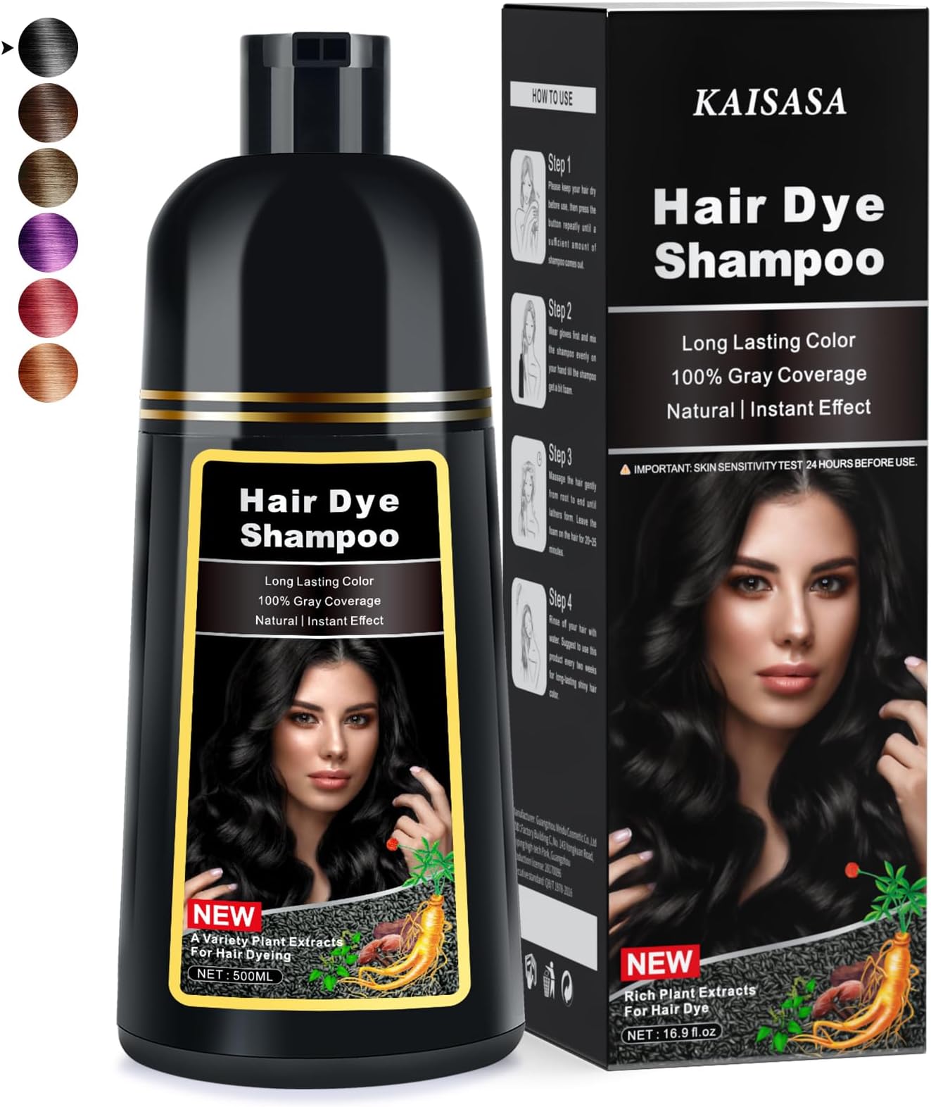 Black Hair Dye Shampoo, Hair Color Shampoo for Gray Hair