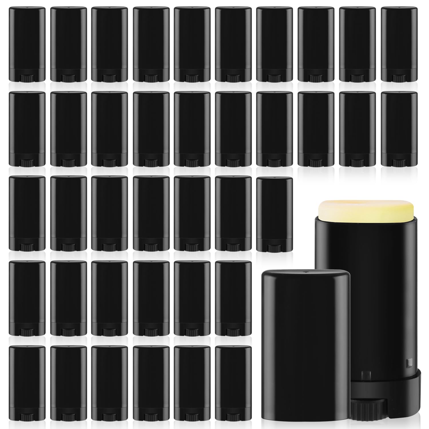 Mirrline 40 Pcs 15g Oval Lipstick Tubes Plastic Empty Deodorant Containers Refillable Lip Balm Bottles for DIY Deodorant Chapstick - Black