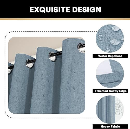 Miniatura 158 de PrinceDeco Cortinas opacas 100% para dormitorio, cortina de lino para puerta corrediza de cristal, cortinas opacas extra anchas con ojales Arena