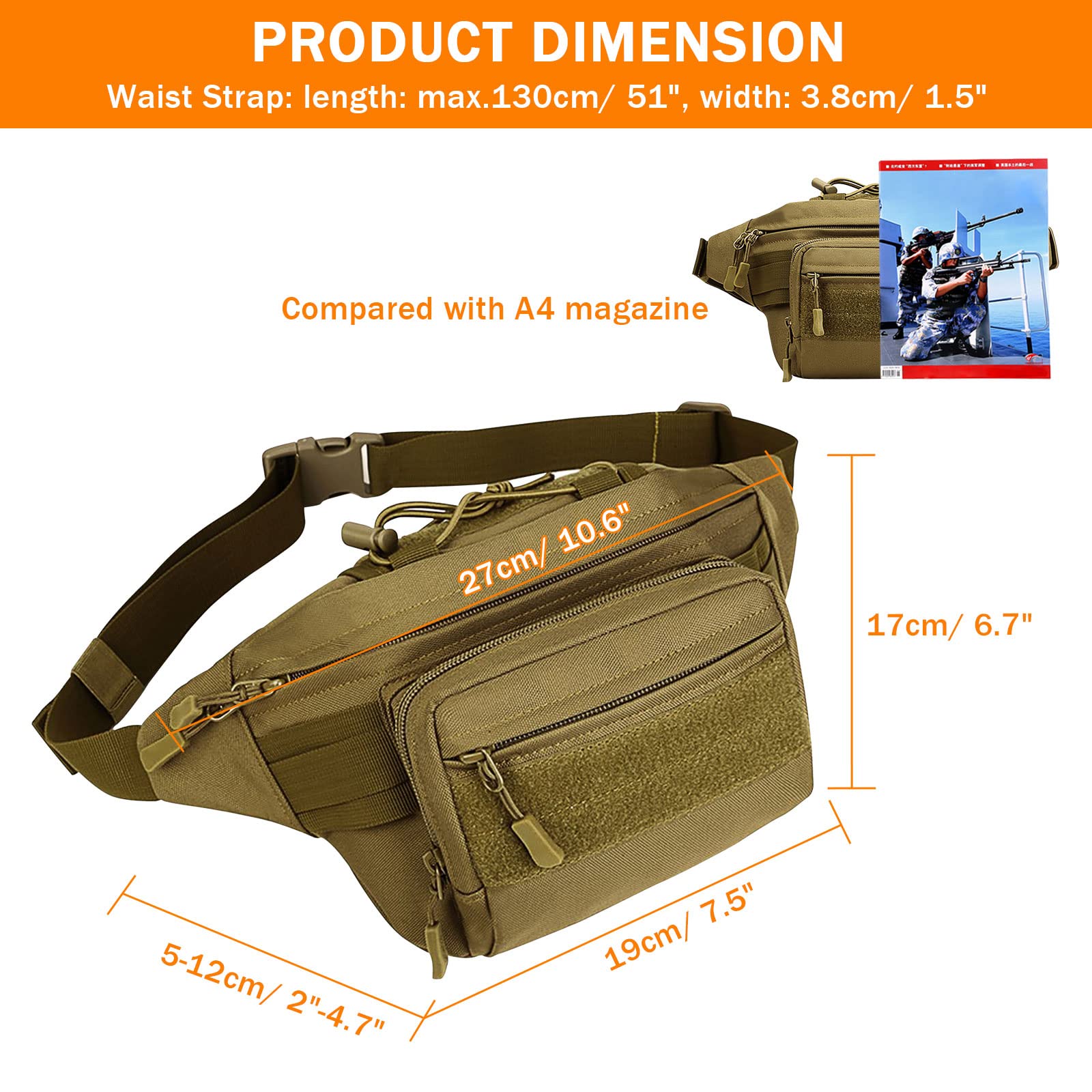 HUNTVP Borsa Tattica Da Uomo – Marsupio Militare Piccolo, Impermeabile, Per Trekking E Viaggio
