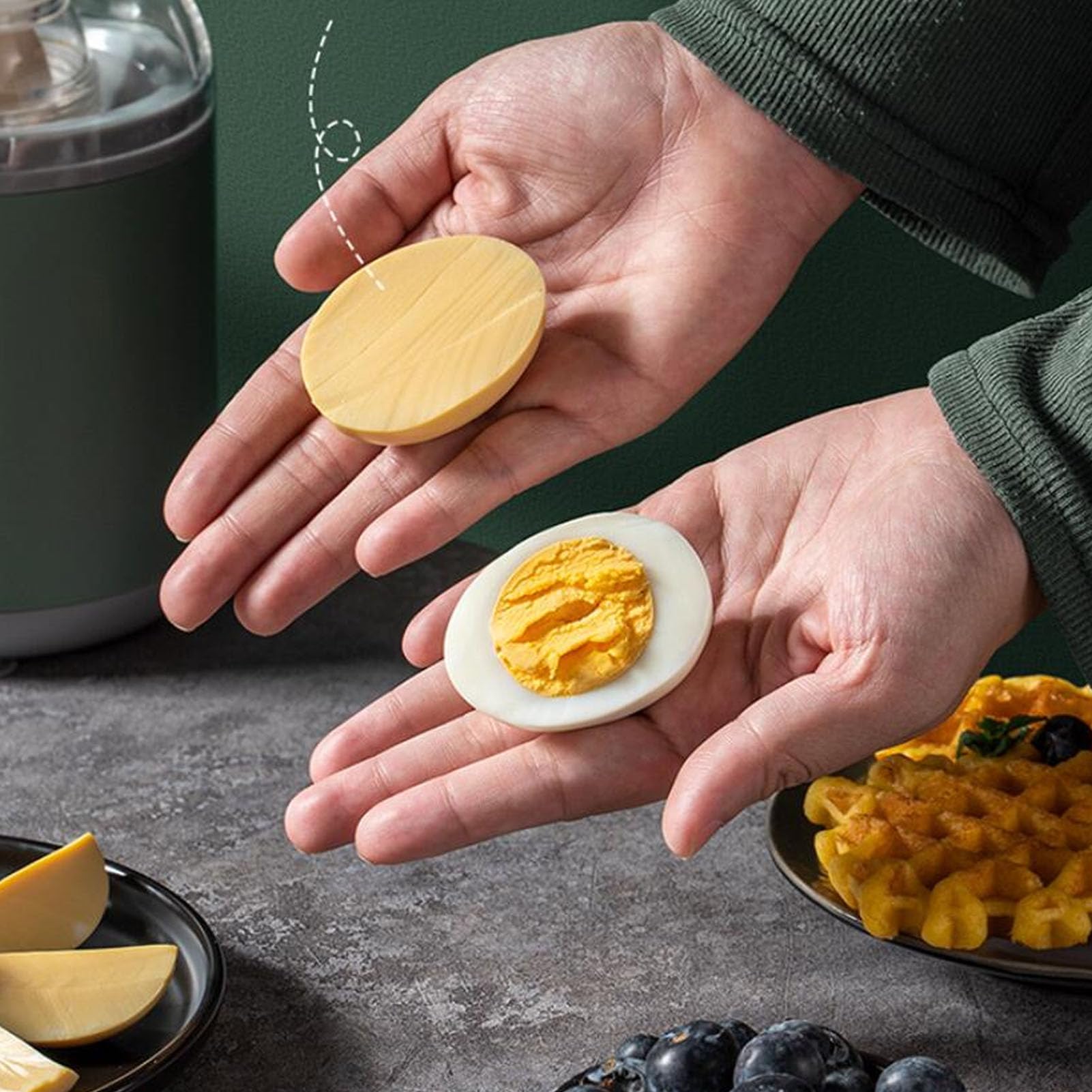 Batidora Eléctrica de Huevos Dorada, Batidora Automática de Huevos con Tapa de PC Transparente y Base Antideslizante para el Desayuno (GREEN)