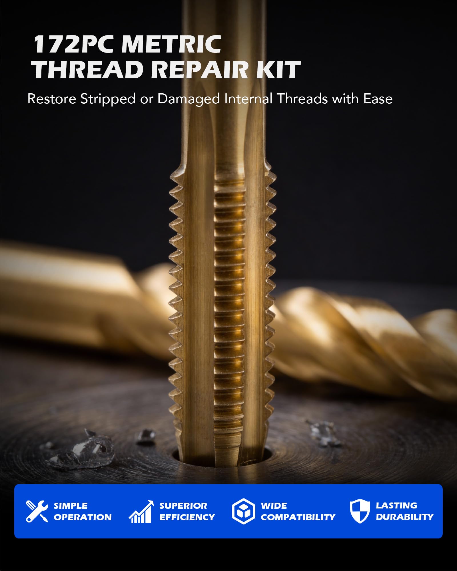 Orion Motor Tech Kit Riparazione Filetti 172 Pezzi, Set Inserti Filettati Metrici M5 M6 M8 M10 M12, Kit Maschiatura con Punte HSS e Strumenti di Installazione per Auto