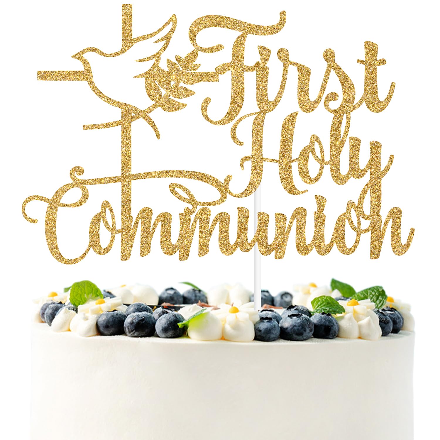Gold Glitter First Holy Communion Cake Topper, Spanish Mi Primera Communion, Baptism Christening/Baby's 1st Birthday Party Decorations Supplies
