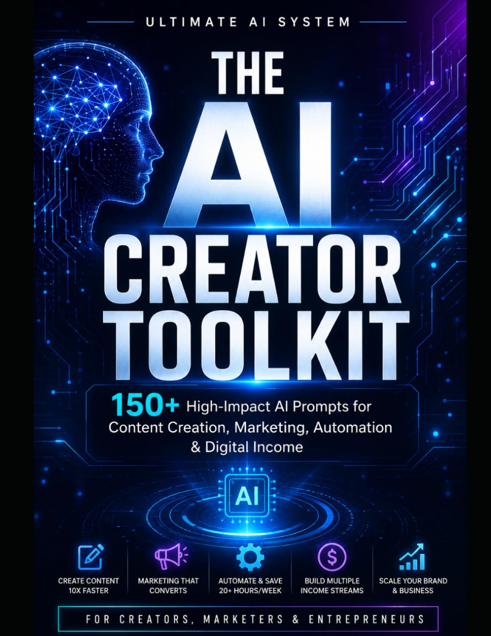 THE AI CREATOR TOOLKIT 150+ High-Impact AI Prompts for Content Creation, Marketing, Work from home success Automation & Digital Income