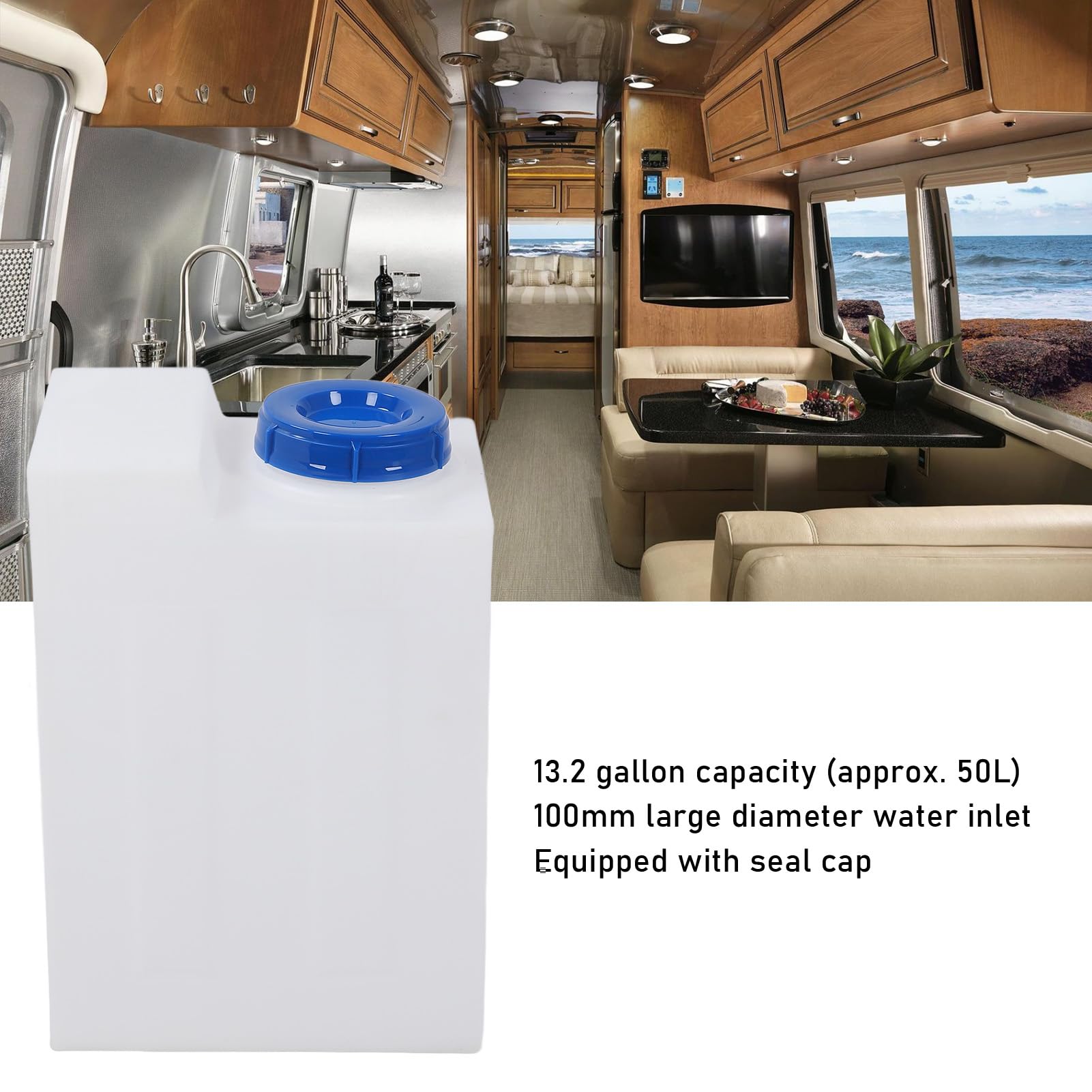Camping Wasserkanister, 50L Kunststoff Wasserbehälter Trinkwasser Behälter Wasserkanister RV Wassertank, Hitzebeständiger PE Wassertank für Wohnmobile, Anhänger, Boote, Yachten, 15 X 11 X 19,5 Zoll