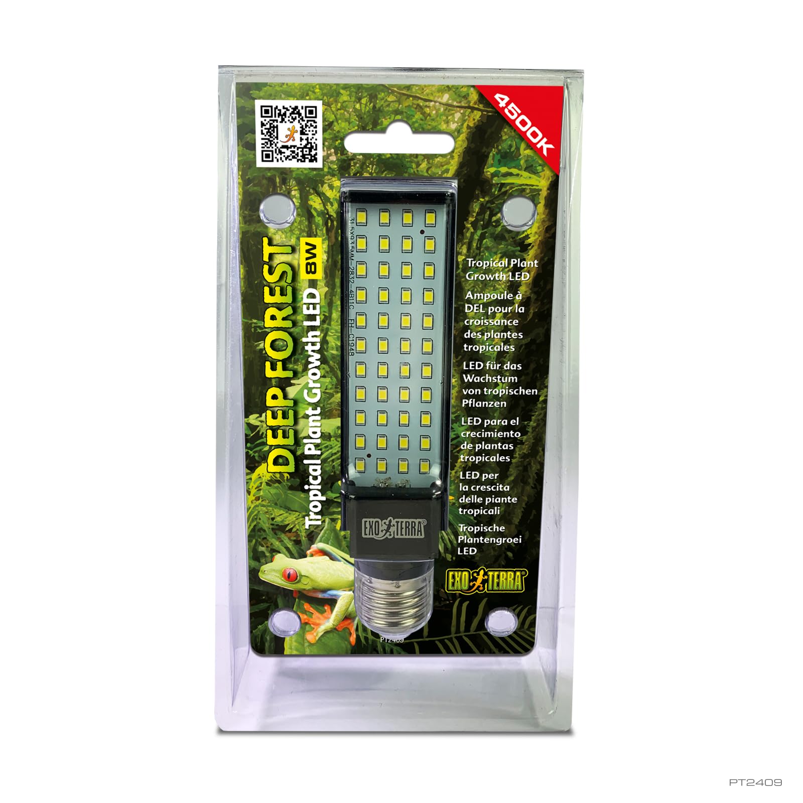 Exo Terra energieeffiziente LED Lampe Deep Forest, für das Wachstum von tropischen Pflanzen, für Terrarien, mit integriertem Vorschaltgerät, 8W, E27, 300 Stück (1er Pack)