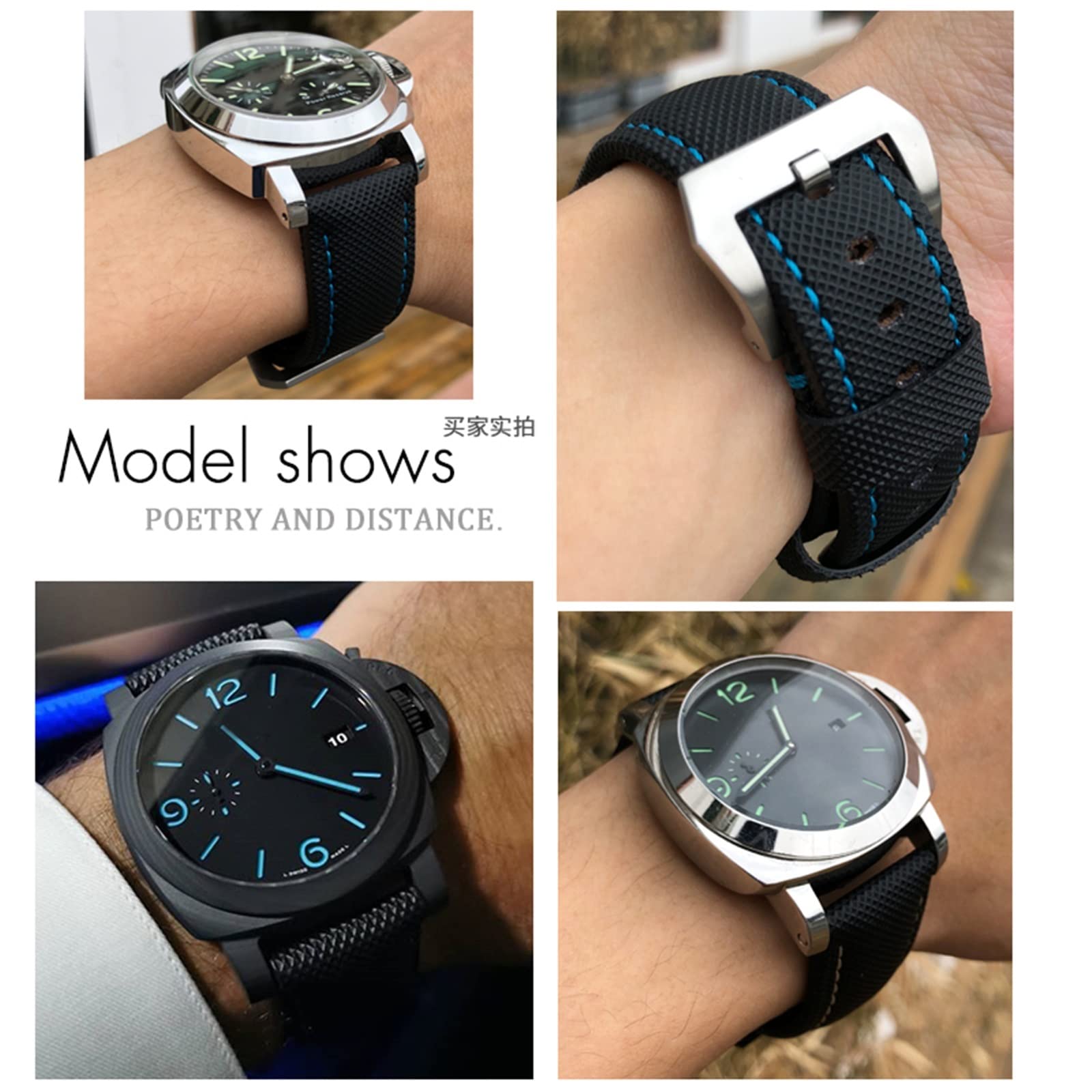 NFFRK Correa de reloj de fibra de carbono de 24mm, pulseras de reloj negras para Panerai pam01661/00441, correas de reloj para hombre, accesorios
