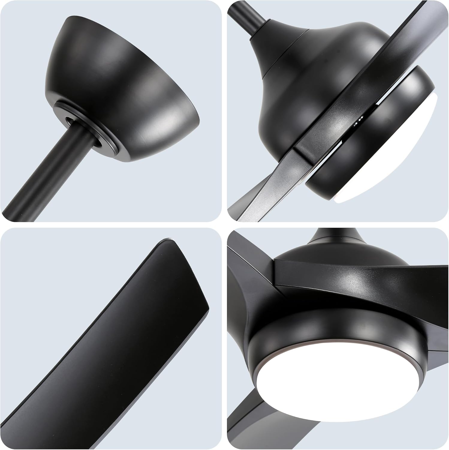 52 Inch Modern Black Ceiling Fan with 18W LED Light and Remote Control 3 ABS Blades DC Motor for Bedroom Living Roon