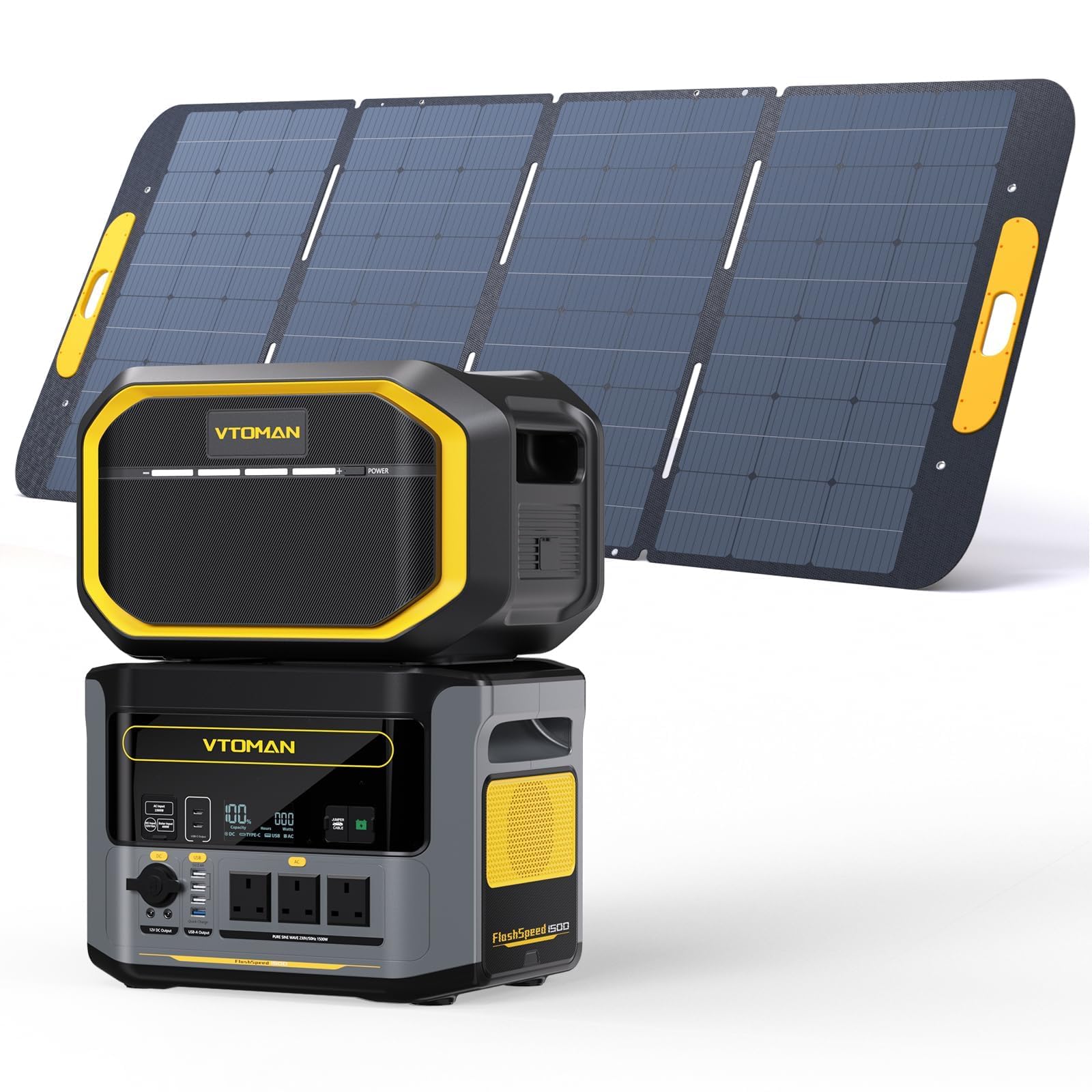 VTOMAN FlashSpeed 1500 Portable Power Station Bundle with Extra Battery & 400W Solar Panel Included, 1500W/3096Wh Solar Generator LiFePO4 Battery Power Station for Camping, RV, Travel, Home Outages