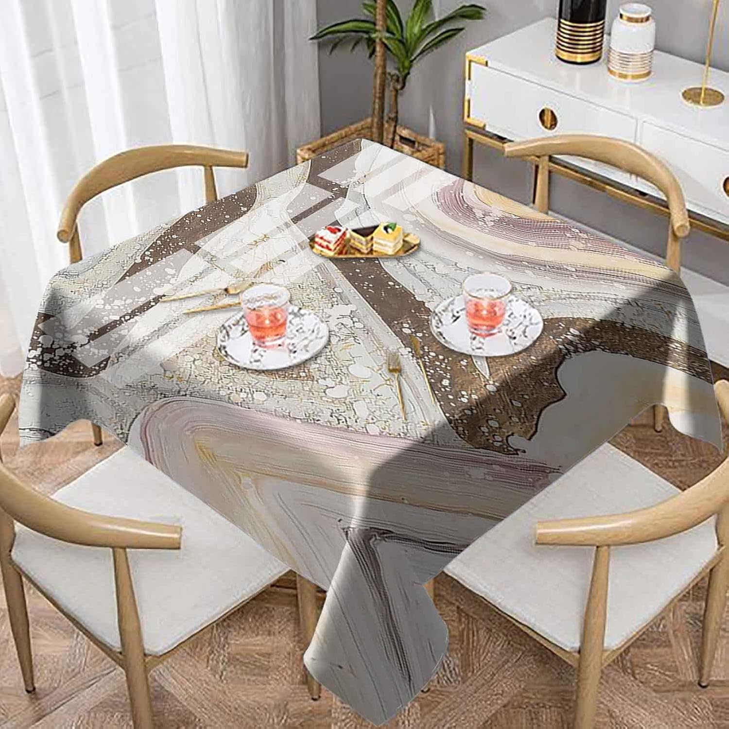 Waterproof Square Tablecloth 70x70 Inch, Washable Fabric Table Cloth for Picnic Camping Patio, Abstract Marble Texture Print Stain-Proof Table Cover, Reusable Tablecloths