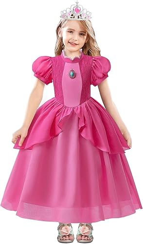 Miniatura 7 de WYB Princess Peach Costume Dress Halloween Cosplay Dress Up for 3-9 Years Girls Kids Outfits with Crown Gloves Scepter Earing