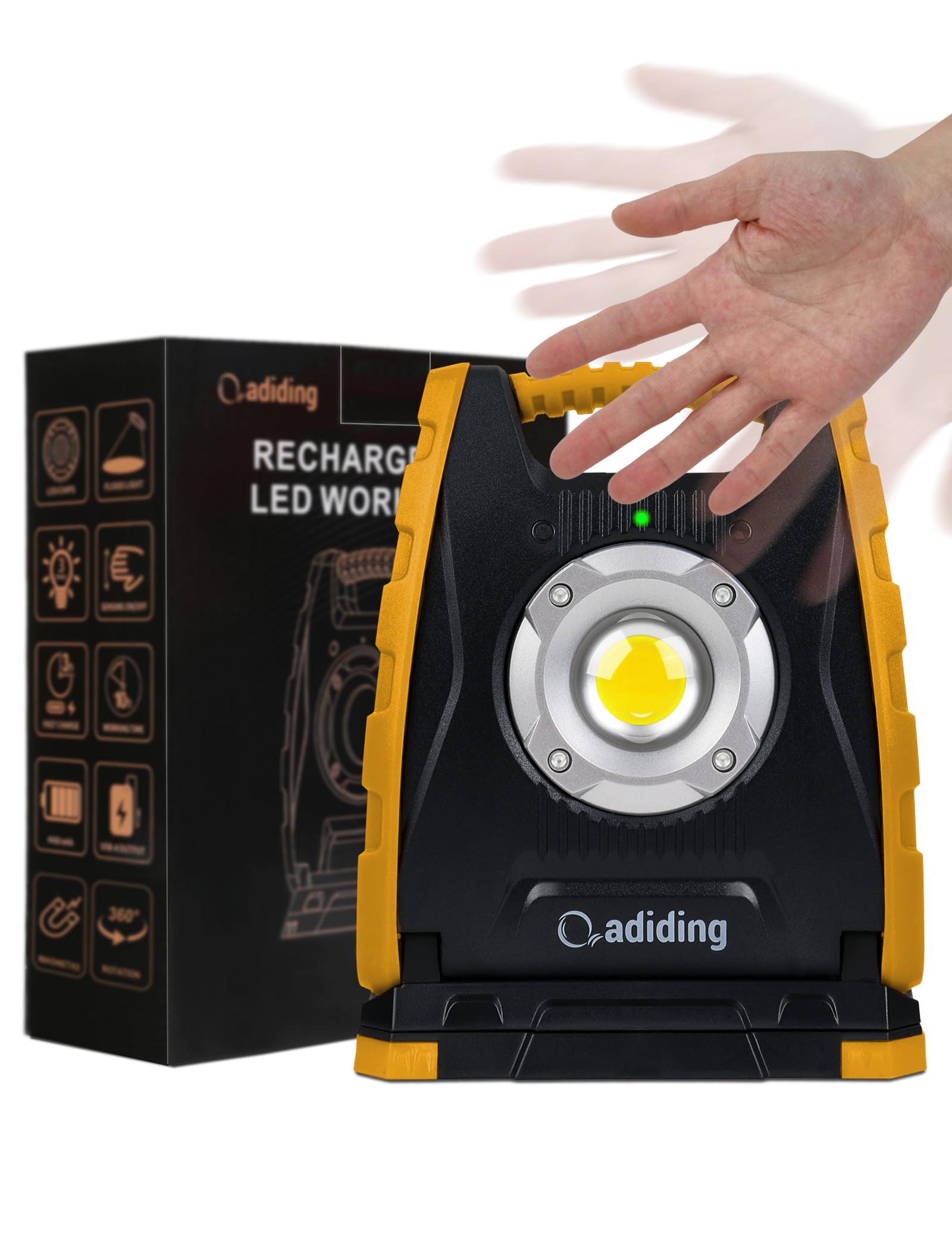 Adiding Rechargeable LED Work Light 4400mAh - Portable Flood Light With Sensor & 360 Rotation Magnetic Base for Repairing, Inspection, Garage, Camping