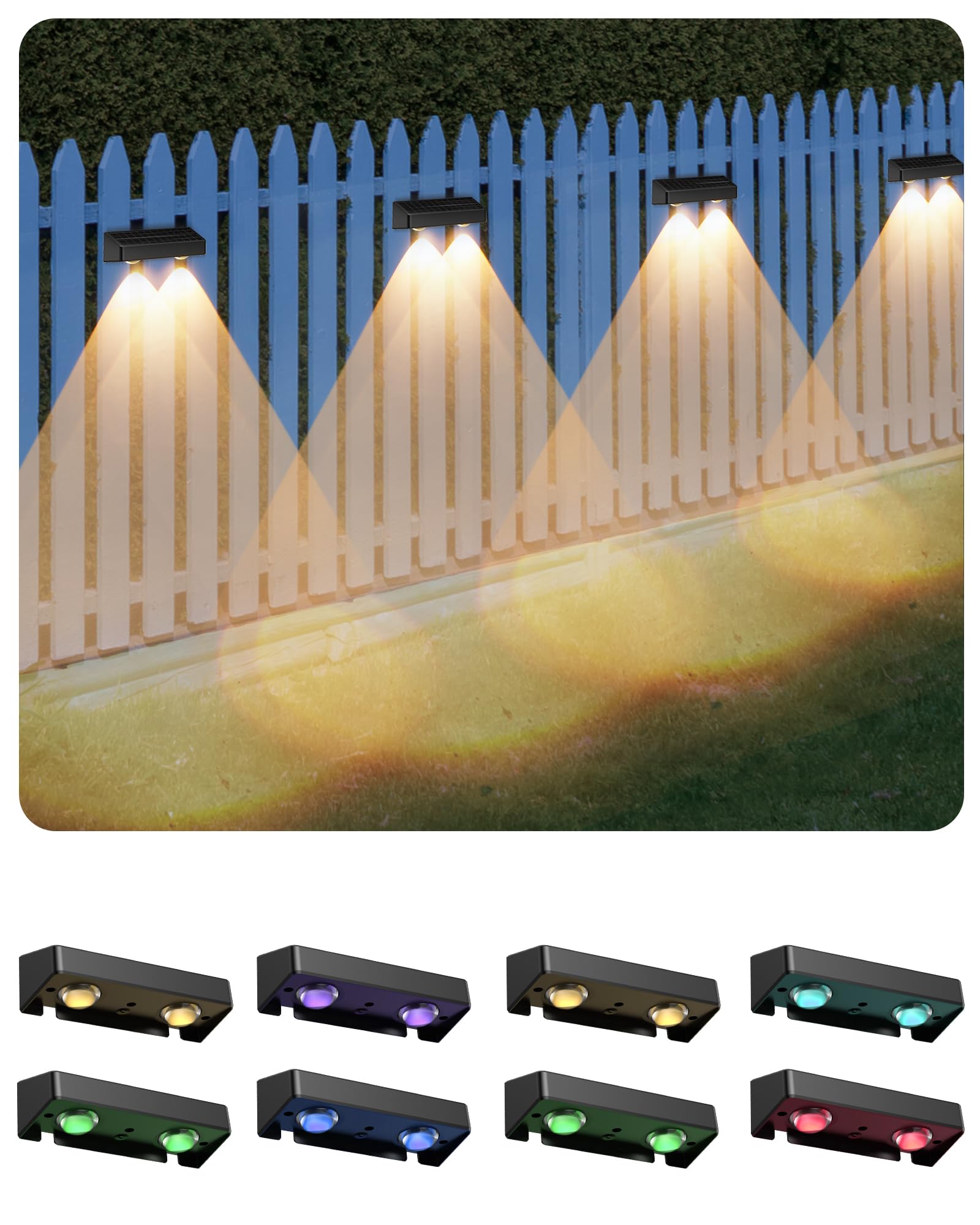 AGPTEK Solarlampen für Außen Wand Zaun Solarleuchten, 5 Modi, 8 Farbe & RGB | Wandleuchte Solarleuchten für Zaun, Terrasse, Balkon, Garten, Wand, Garage, IP65 Wasserdicht, Warmweiß, 8 Stück