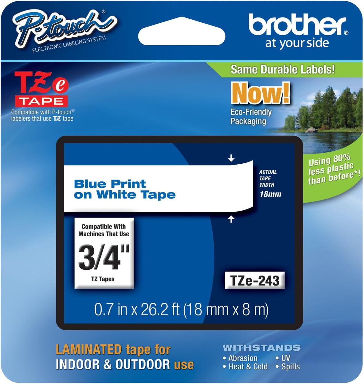 Genuine Brother 3/4" (18mm) Blue on White TZe P-Touch Tape for Brother PT-2100, PT2100 Label Maker