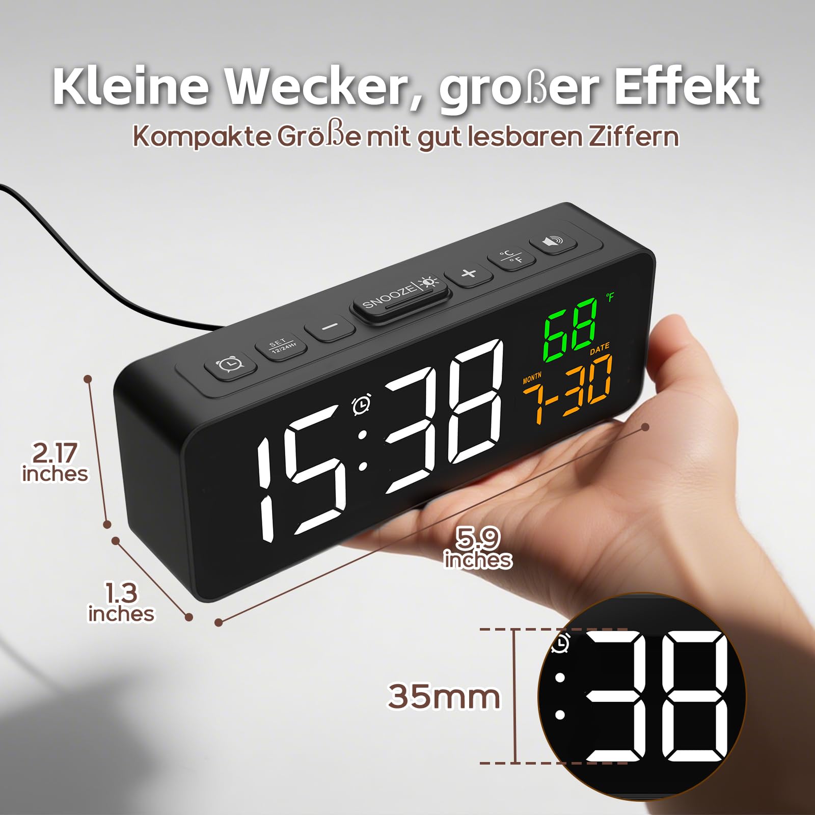 Netzu Despertador Digital pequeño, mesita de Noche, Despertador con indicador de Temperatura, Fecha, 4 Brillo, 3 Volumen, repetición, 12/24 Horas, Despertador Ruidoso para Sala de Estar o Dormitorio