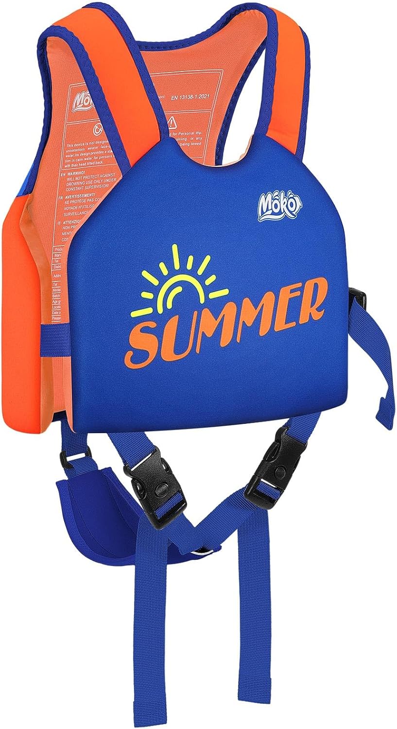 MoKo Swim Vest for Kids - Swim Floats Jacket for 2-3-4-5-6 Years (22-30-50-66LBS), Toddler Floaties Beach Accessory,Kids Pool Floats Vest with Adjustable Crotch Strap
