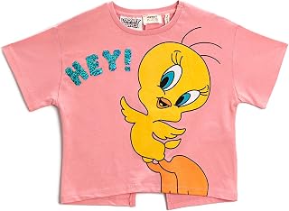 Koton Kız çocuk Tweety Baskılı Crop Tişört Lisanslı Kısa Kollu Pamuklu Tişört