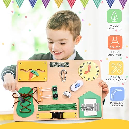 Miniatura 6 de Montessori - Tablero de actividades para niños pequeños, tablero sensorial de juguete de viaje para habilidades motoras finas, juguetes Montessori