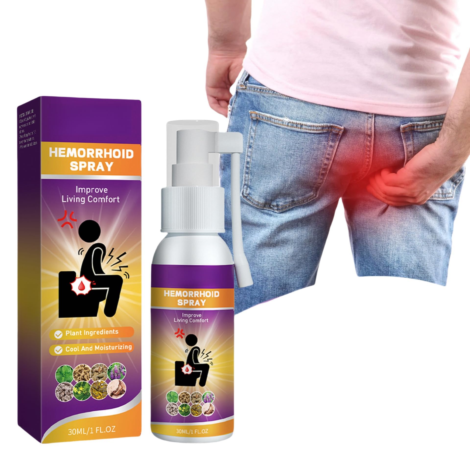 POSICHE Hemorrhoid Relief Spray 30ml Hemorrhoid Spray, Reduce Swelling & Discomfort, Shrink Hemorrhoid Swelling, Fast-Acting Relief, External Hemorrhoid Treatment, Convenient Spray Nozzle