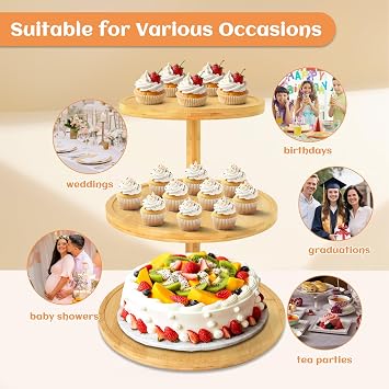 3 Tier Cupcake Stand, Wood Cupcake Tower Stand 50 Cupcakes, Large Round Rotatable Tiered Tray Cookie Dessert Display Stands for Wedding Birthday Baby Shower Party