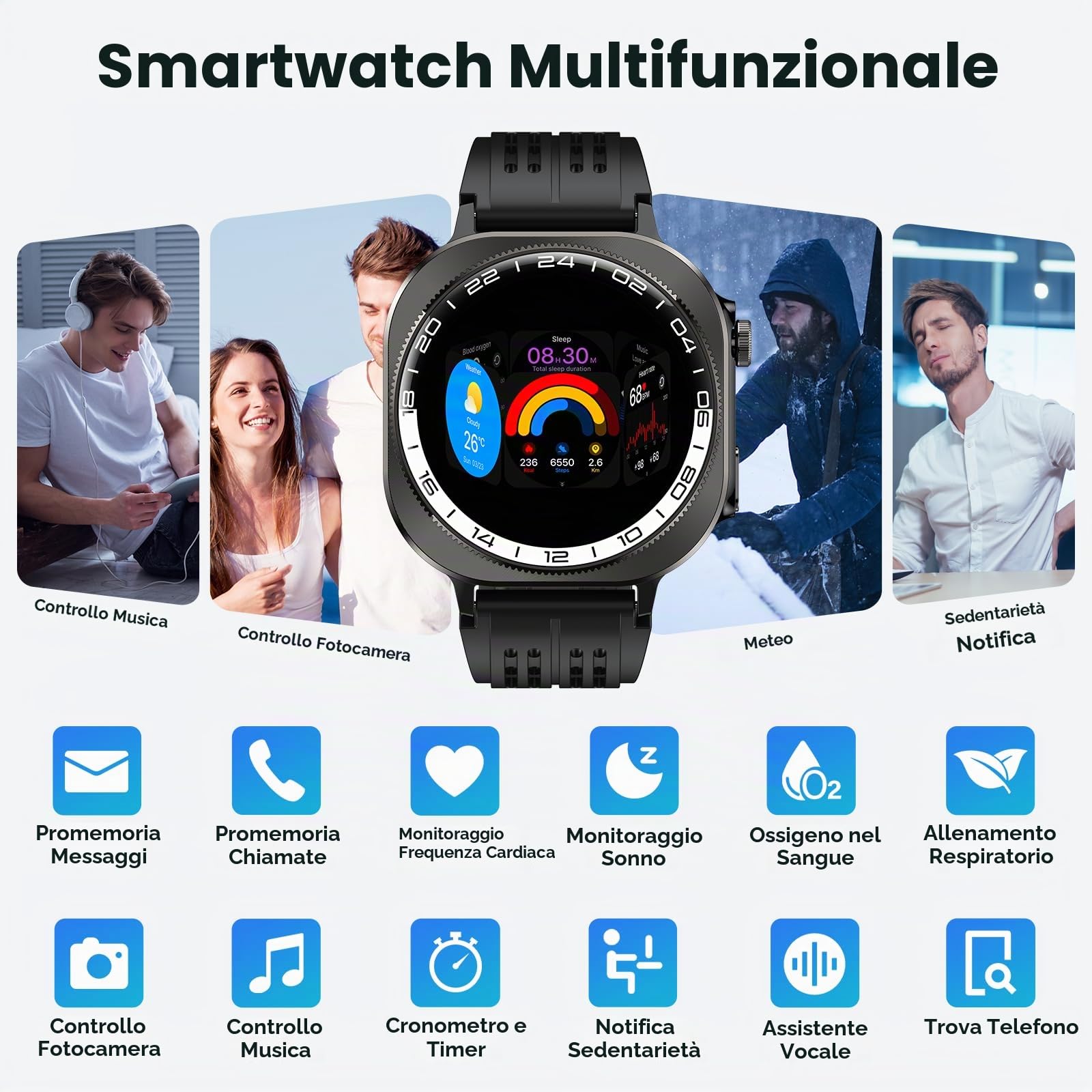 2026 Smartwatch Uomo, Nuovo 1,43'' Orologio Intelligente Fitness con Chiamate Bluetooth,Militari Smart Watch Tracker 130+ Modalità Sportive per Cardiofrequenzimetro,SpO2, Smart Watch per Android iOS