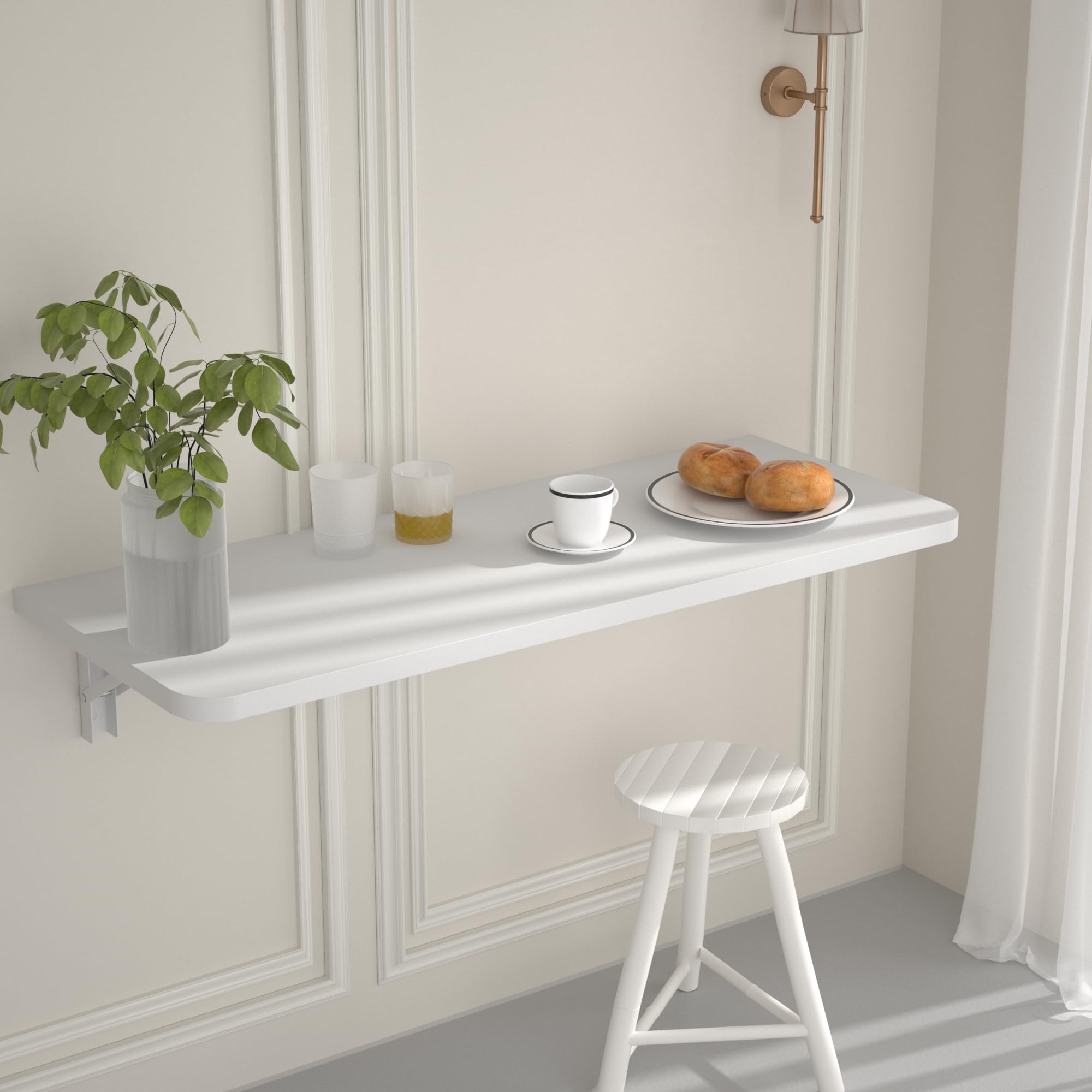 SQXLXDD Wall Mounted Folding Table, 47.2" x 15.7" Long Floating Computer Desk for Home Office Laundry Dining Room Kitchen, Space Saving Wall Fold Down