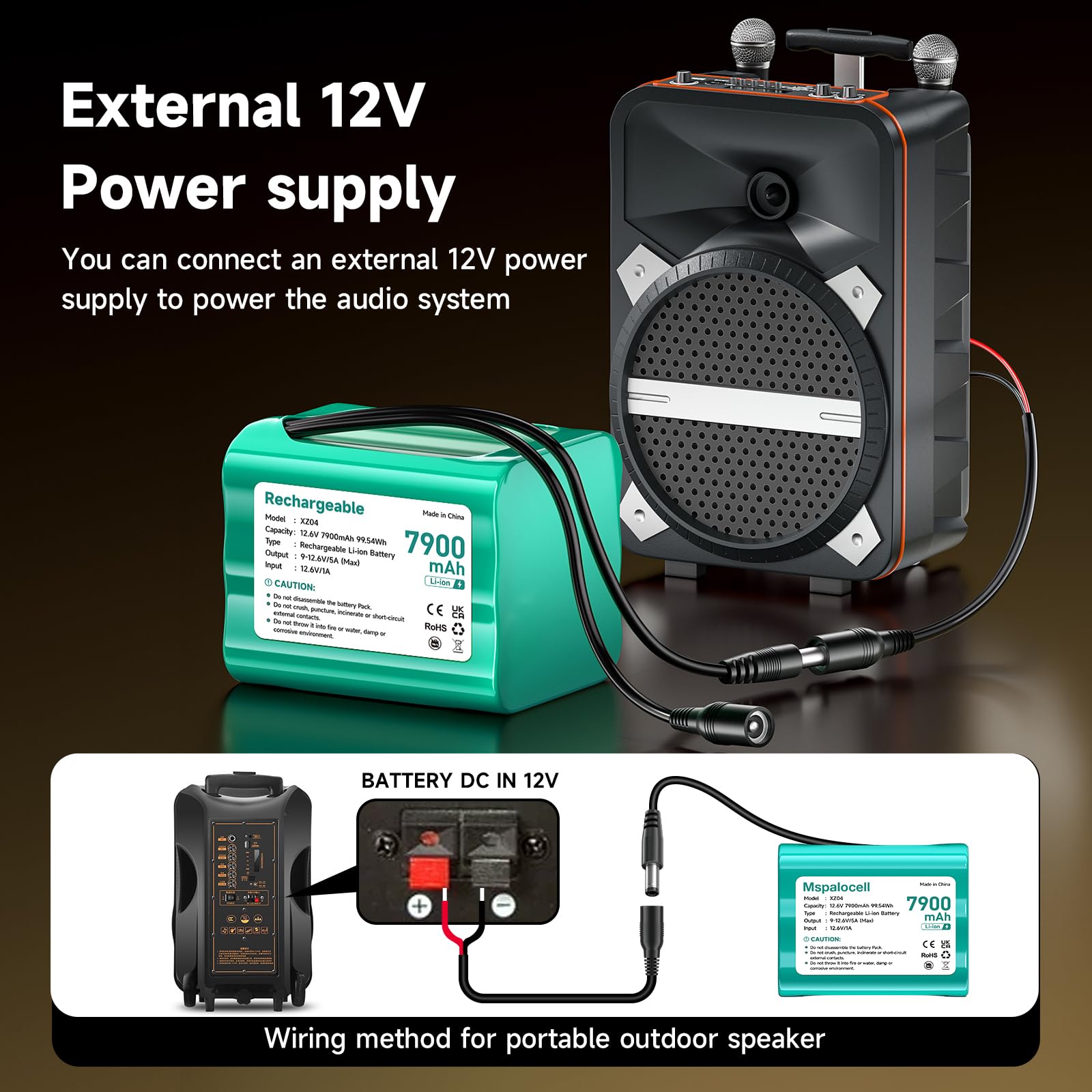 Batteria 12V 7900mAh 12,6V Litio per Soundboks, Fari Posteriori, Illuminazione Bici, Stagepiano, Sonar