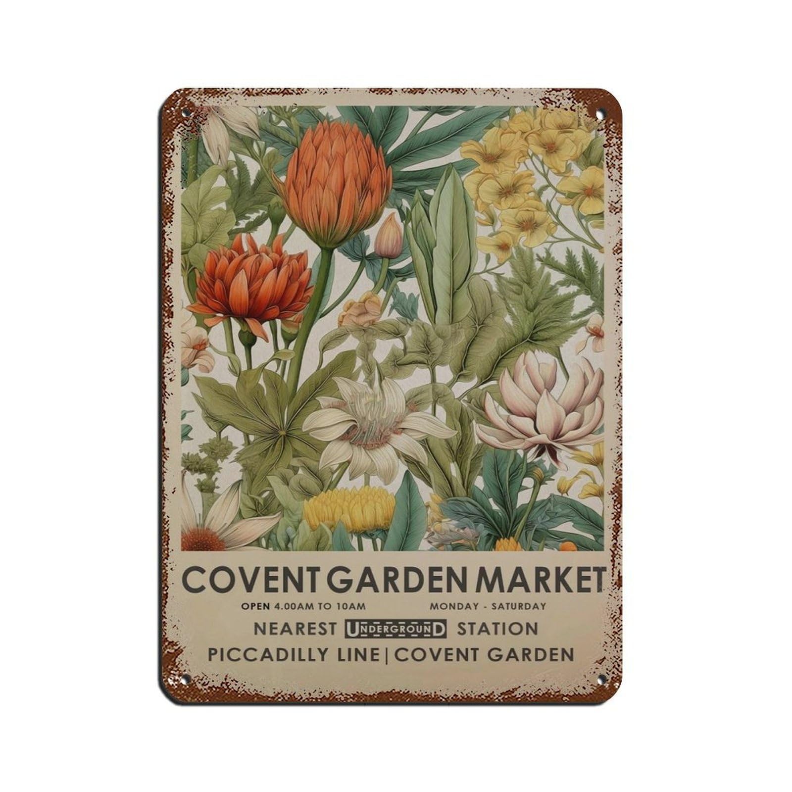 Covent Garden Flower Market, Vintage Flower Retro Poster Metal Tin Sign Chic Art Retro Iron Painting Bar People Cave Cafe Family Garage Poster Wall Decoration 12x16inch(30x40cm)