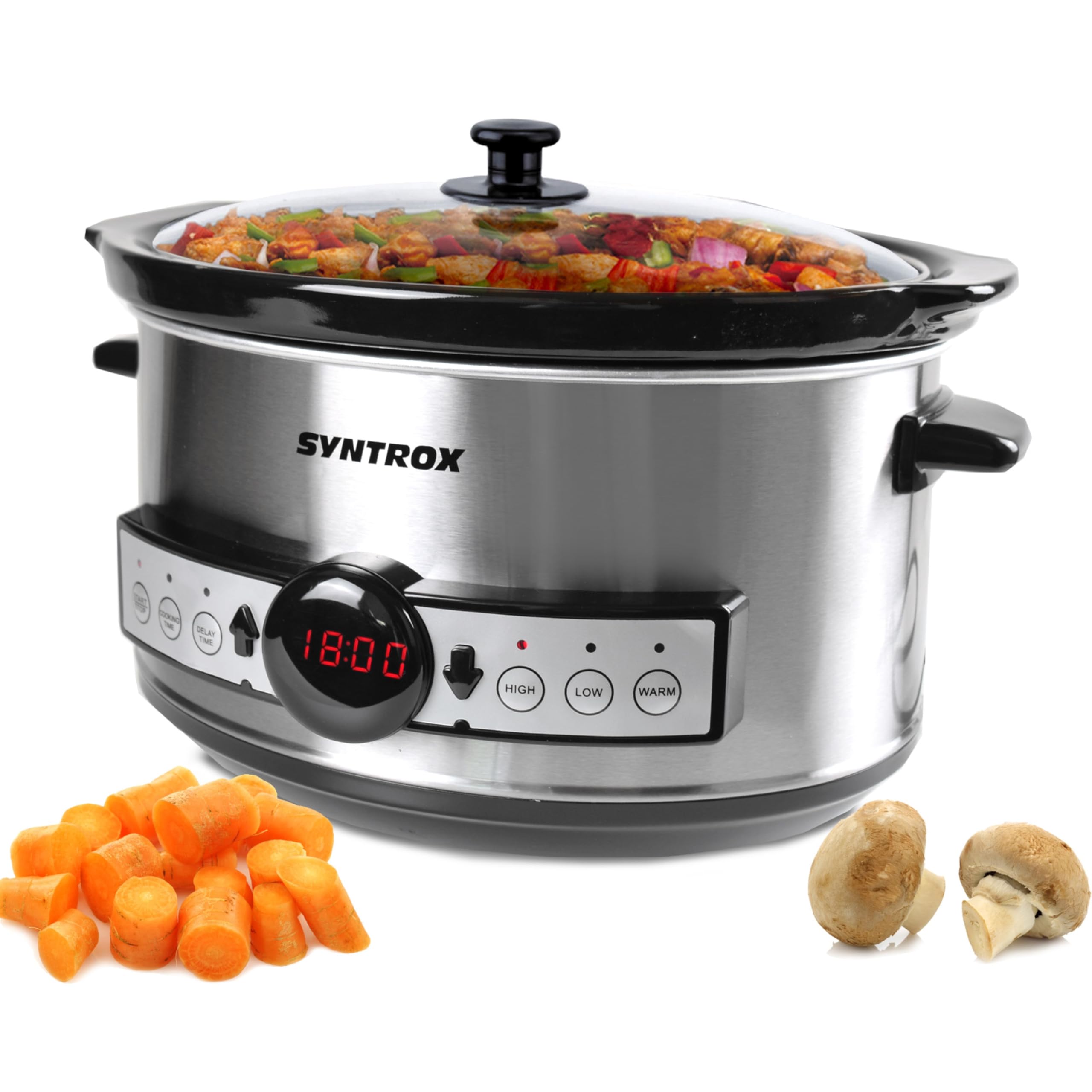 Syntrox Germany 3,5 l Slow Cooker | Schmortopf | Schongarer | Multikocher Balmsi, Küchengeräte, Multikocher, Timer, Warmhaltefunktion, Keramik-Innentopf, Rutschsichere Standfüße