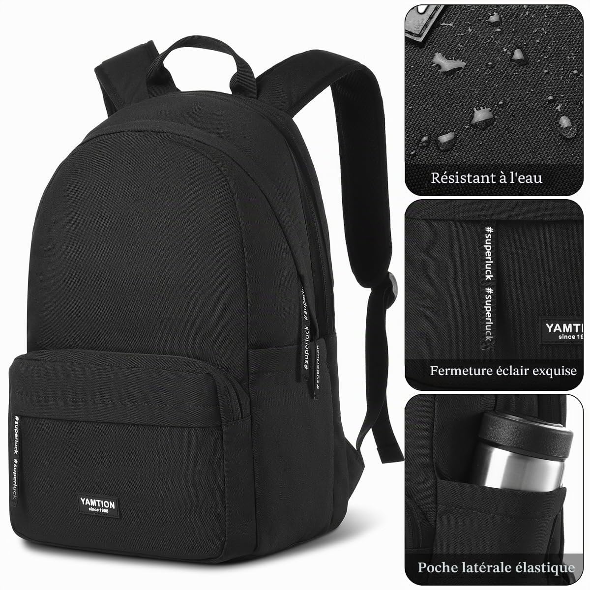 YAMTION 17,3 Pouces Sac à Dos Femme Homme pour Ordinateur Portable,Sac d'École Sac Scolaire Fille pour Lycée Collège Garçon avec Chargeur USB