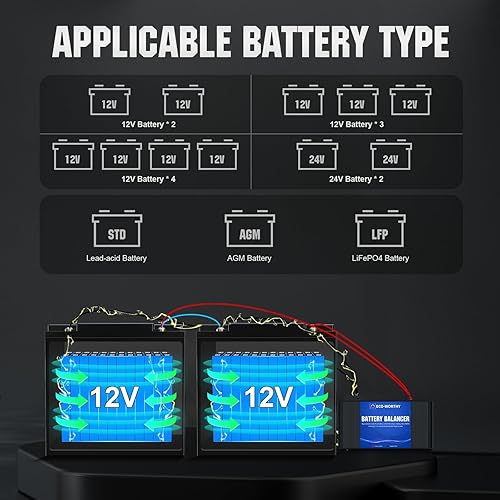 Miniatura 3 de ECO-WORTHY Equilibrador de Batería 48V Equilibrador de Batería para Banco de 24V/36V/48V, Compatible con Batería LiFePO4, Ácido de Plomo/Gel/SLA