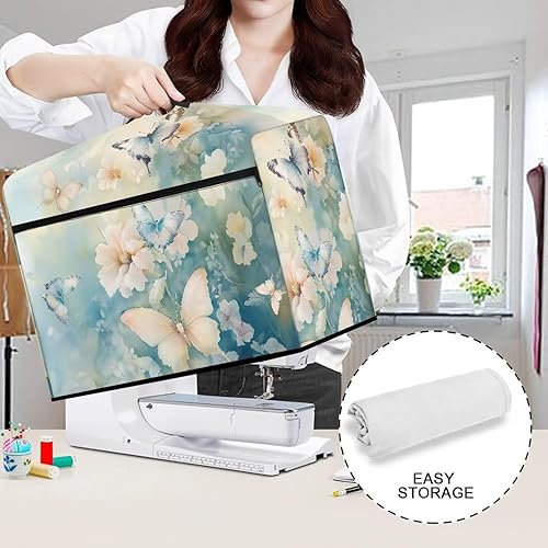 Miniatura 62 de Funda para máquina de coser de mariposas y flores con prácticos bolsillos, funda protectora con asa, para la mayoría de máquinas de coser estándar