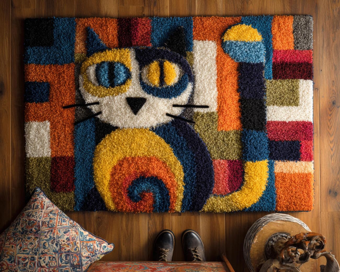 AMBATTERY Large Rug Making Kit Color cat 90x120cm