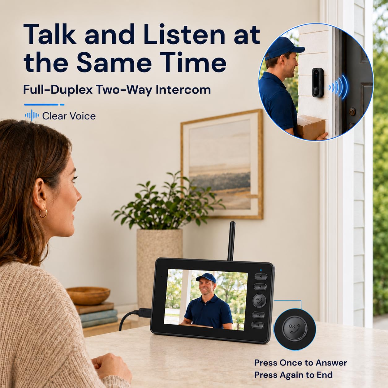 TKMARS Timbre Inalámbrico con Cámara y Pantalla de 4,5", Videoportero HD