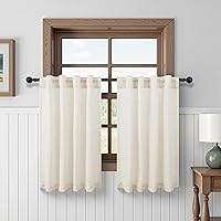 Vista 21 de Cortinas blancas estilo casa de campo de 108 pulgadas de largo para la sala de estar; juego de 2 paneles con pestaña trasera, bolsillo para barra