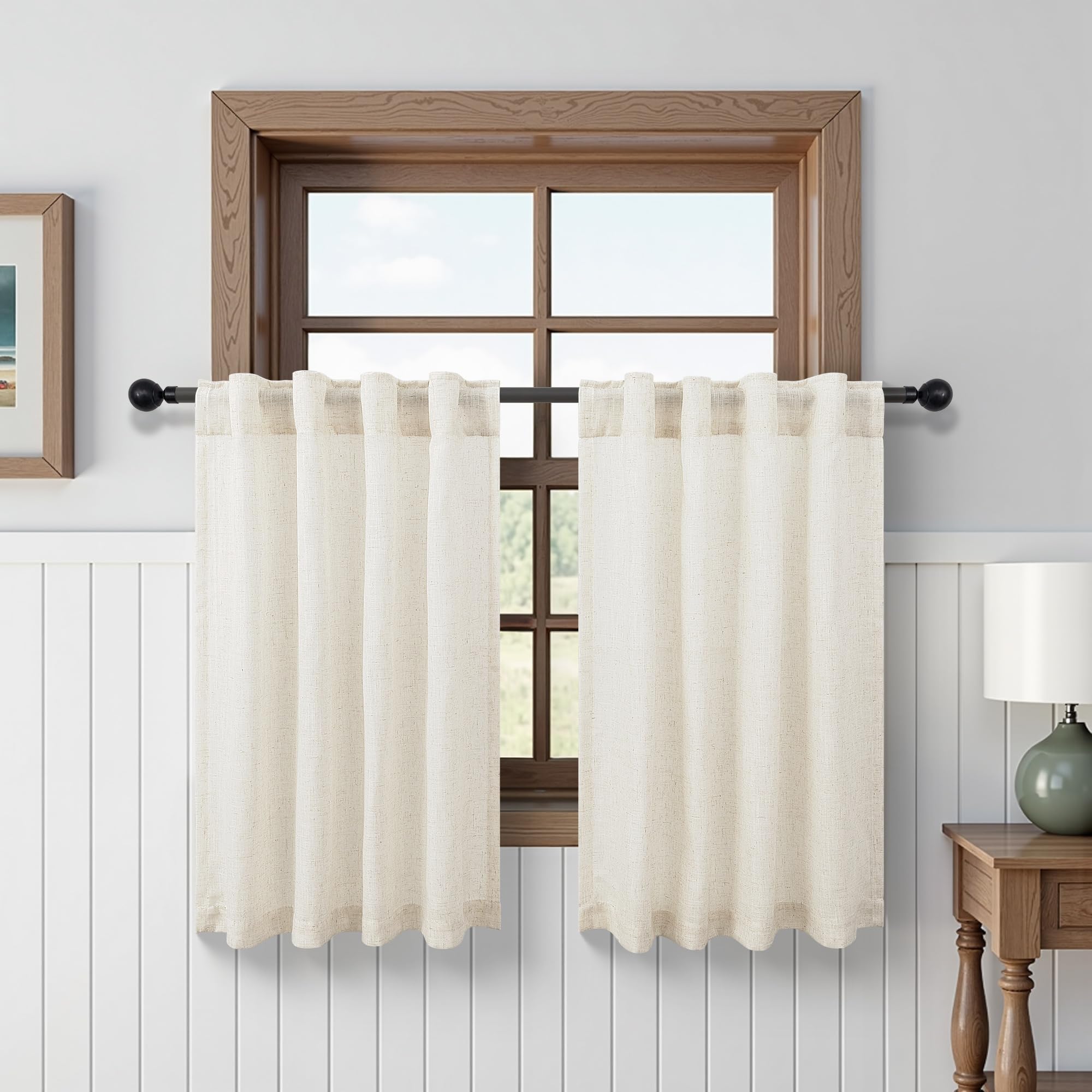 DANCURTON Small Window Curtains 45 Inch Length for Kitchen 2 Panels Back Tab Rod Pocket Short Natural Linen Semi Sheer Light Filtering Cream Curtain for Bedroom Windows Nursery 34 Wide Off White Ivory โ image 1