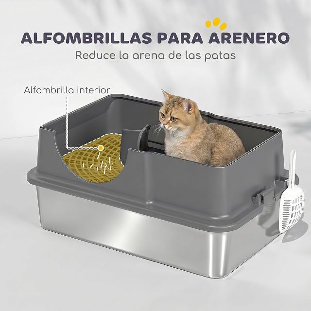 Foto 7 de 8 de PawHut Arenero para Gatos Cubierto Extragrande Gatos Grandes Gris Oscuro