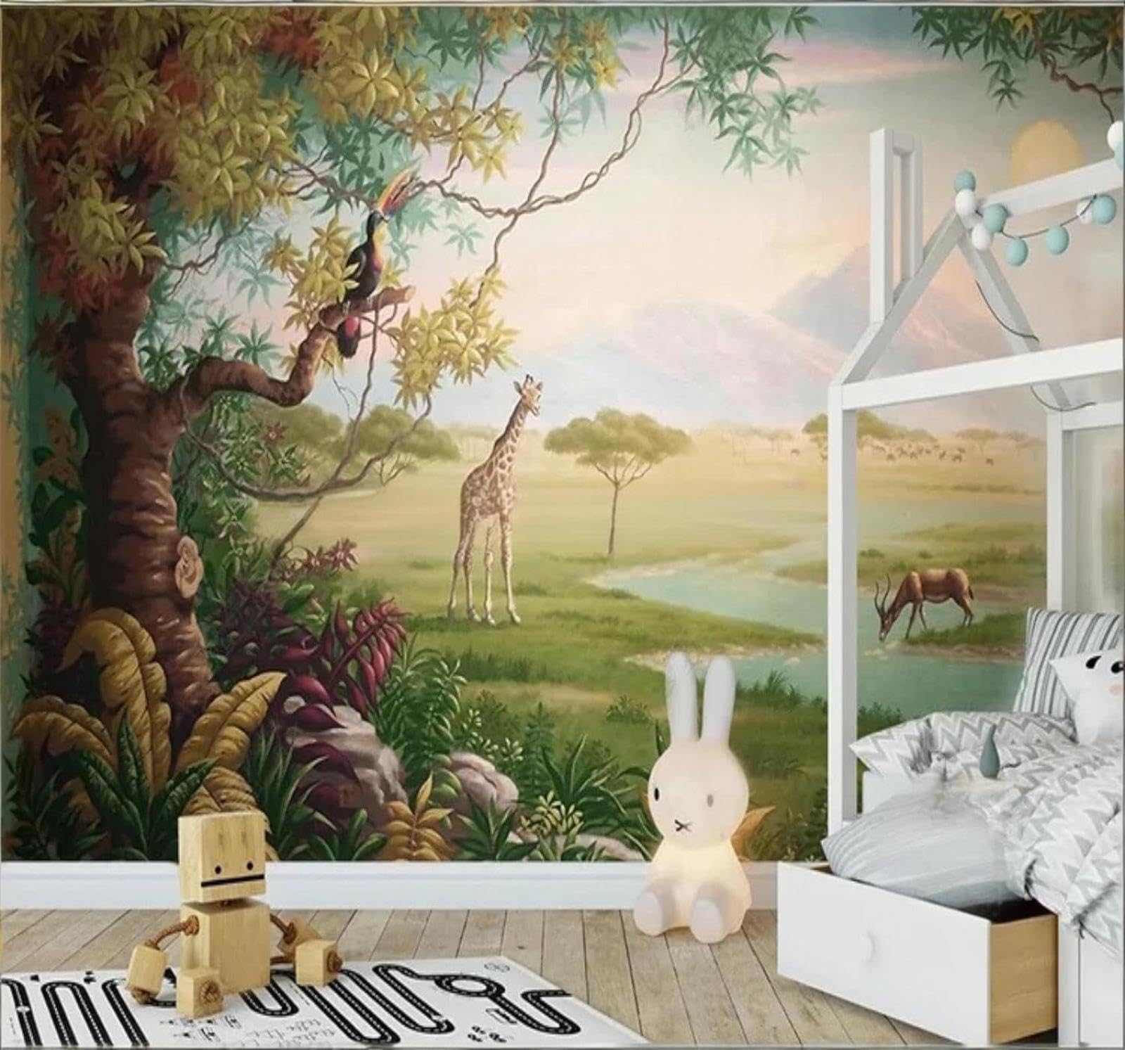 XLMING Fresh Three Dimensional Grassland Giraffe Animals 3D Wallpaper Luxury Home Dining Decor Paste Sofa Living Room The Wall for Bedroom Mural-400cm×280cm