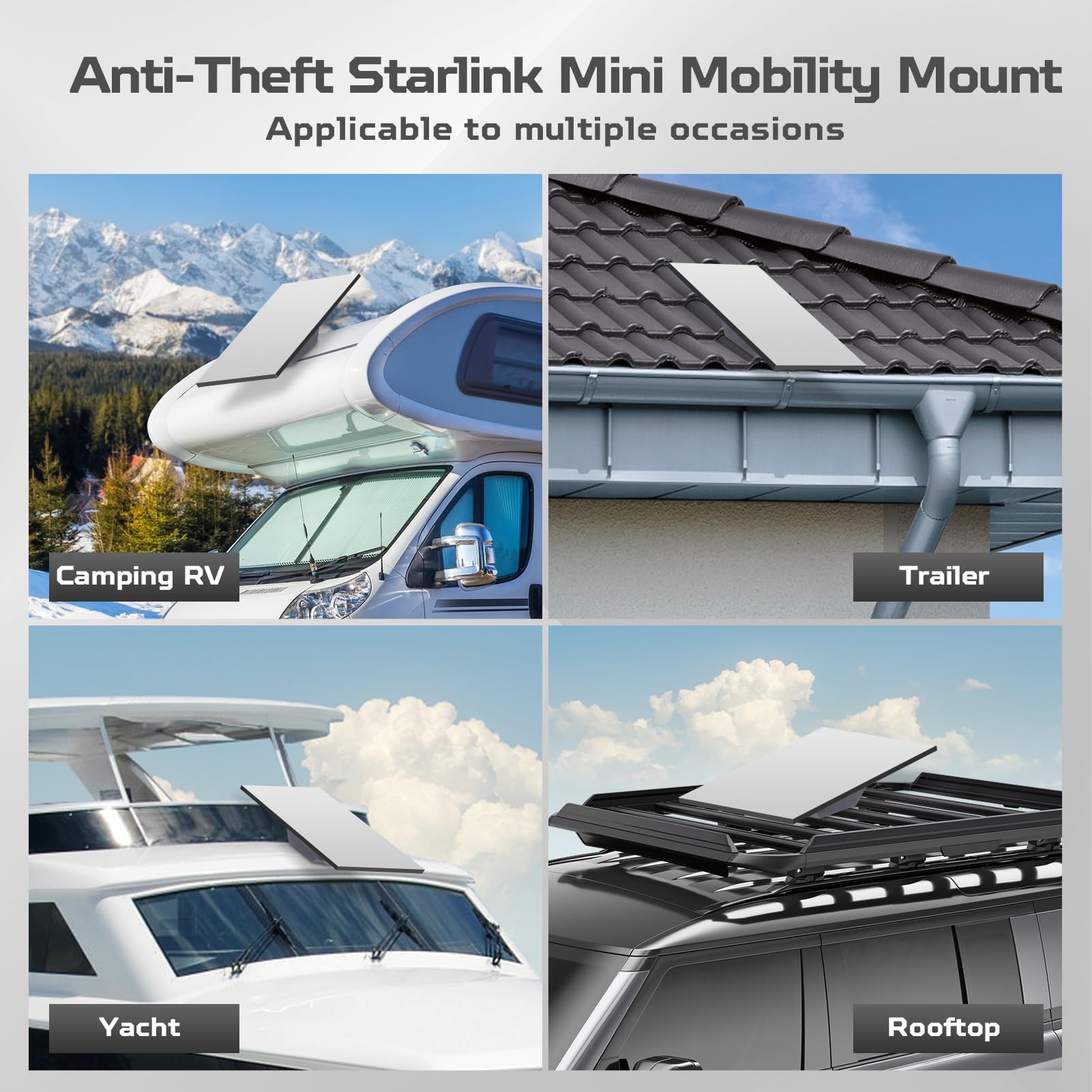 Starlink Mini Soporte para Autocaravana, Movilidad Antirrobo Starlink RV Flat Mount Gen 3, Compatible con Estándar V3 Dish para Coche, Caravana, Remolque, Yate