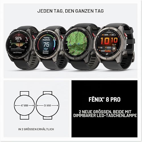 Garmin fēnix® 8 Pro, 51mm, AMOLED Display, Premium Connected Multisport GPS Smartwatch, inReach® Technology, Sapphire, Titanium with Graphite/Black Silicone Band - 7