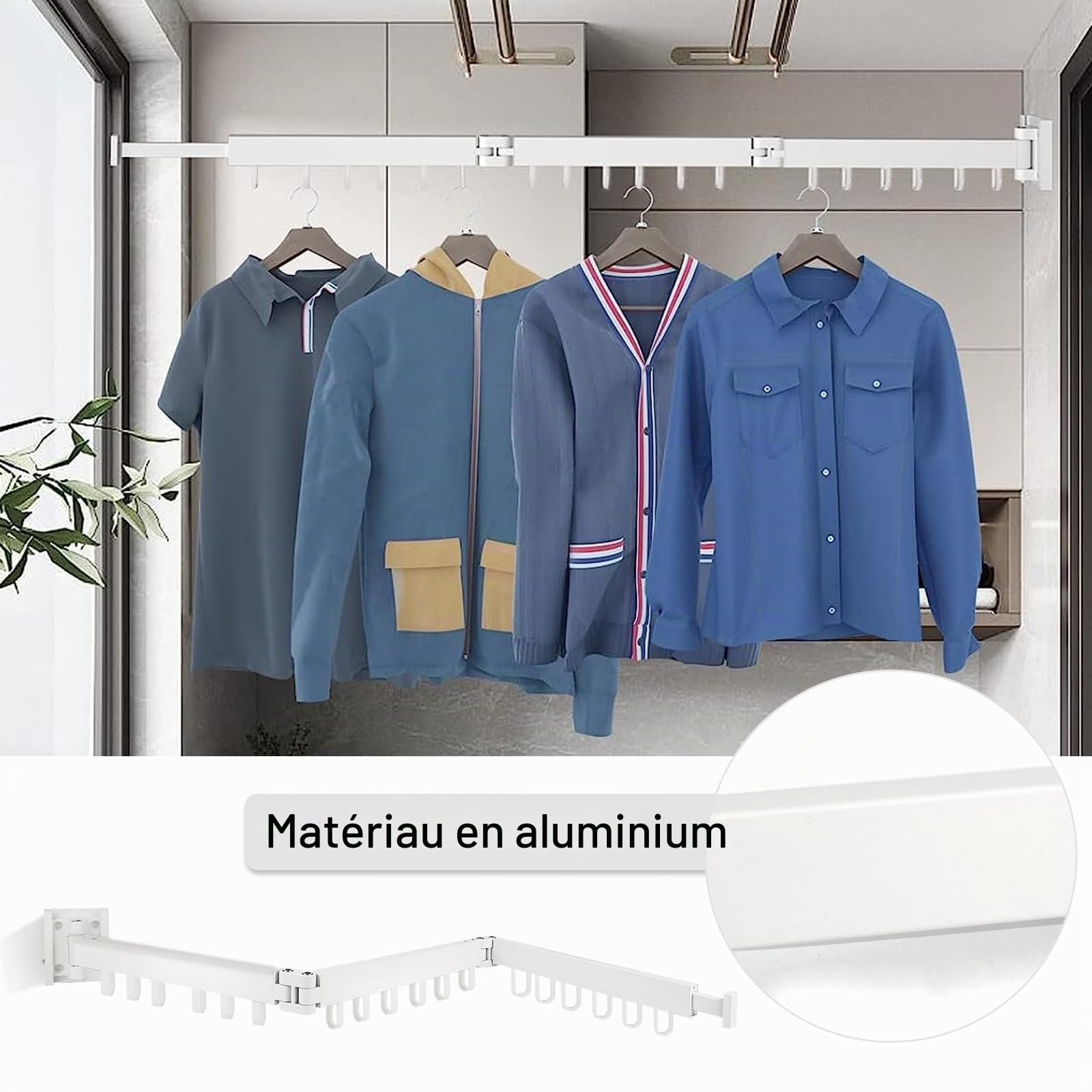 SWAWIS Etendoir Linge Mural Extensible 120cm Blanc Étendoir Séchoir Balcon,