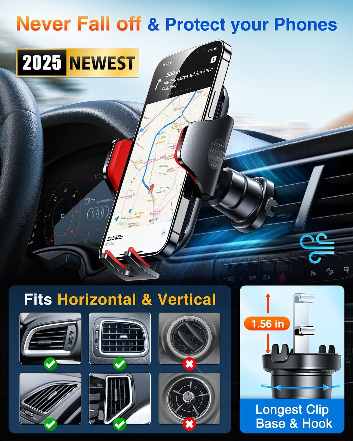 VANMASS Phone Holders for Your Car Ultimate Phone Mount Military-Grade Windshield Dashboard Vent【Newest Best Strongest】 Cell Phone Car Mount for iPhone 17 Pro Max 16 15 Samsung Android,Carbon Black: Red