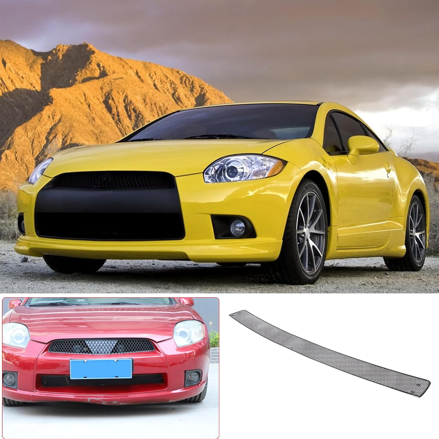 for Mitsubishi Eclipse 2006-2011 Front Grill Mesh Inserts Trim Stainless Steel Grille Guard Protector (Lower Grill-Black)