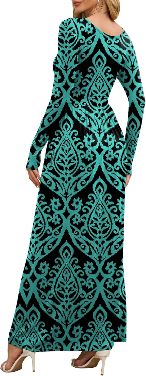 DEARCASE Women's Maxi Dress Long Sleeve Crewneck Loose Plain Casual Empire Waist Fall Party Long Dresses with Pockets - Image 2