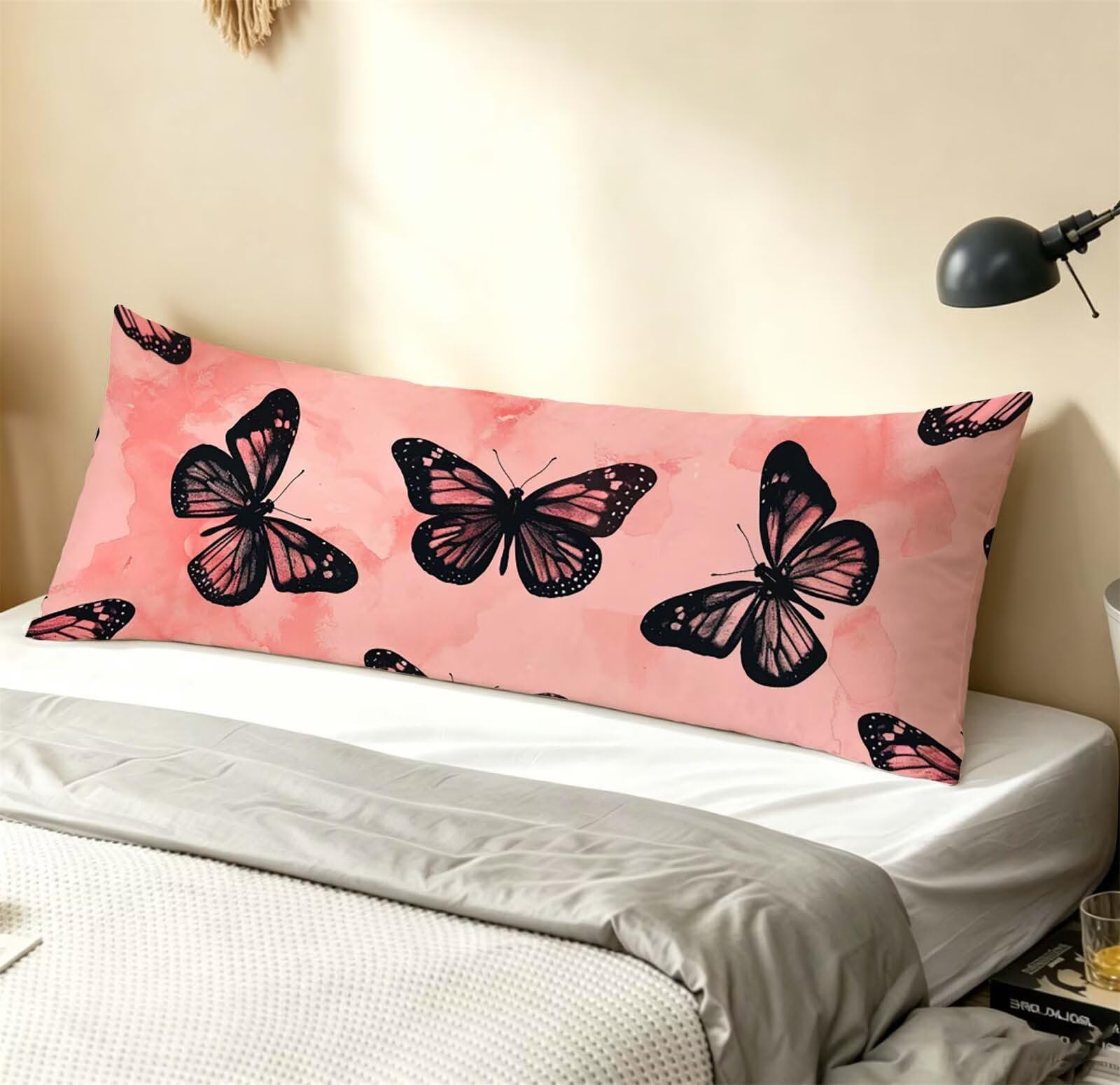 Rosa-14 Federe Cuscino Letto 50x150 cm, Grande Cuscini per Divano Velluto, | Doppia Faccia Stampa, Farfalla-2 Fodera per Cuscino Decorativa, con Cerniera, Cuscino per Dormire Sul Fianco j-140